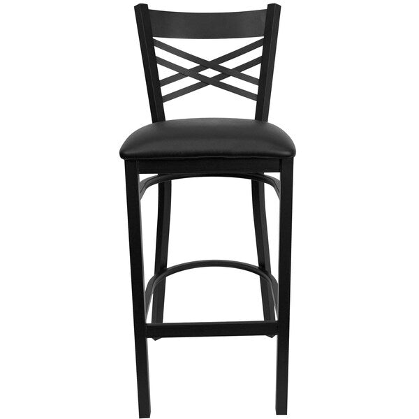 Restaurant Stool, X Back, Black Seat