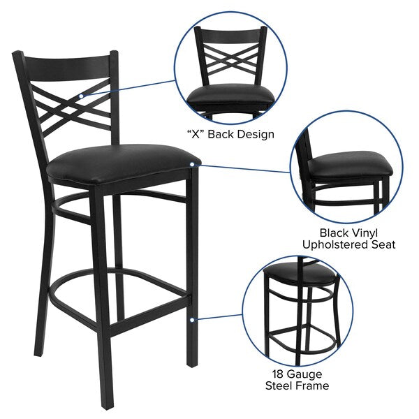Restaurant Stool, X Back, Black Seat