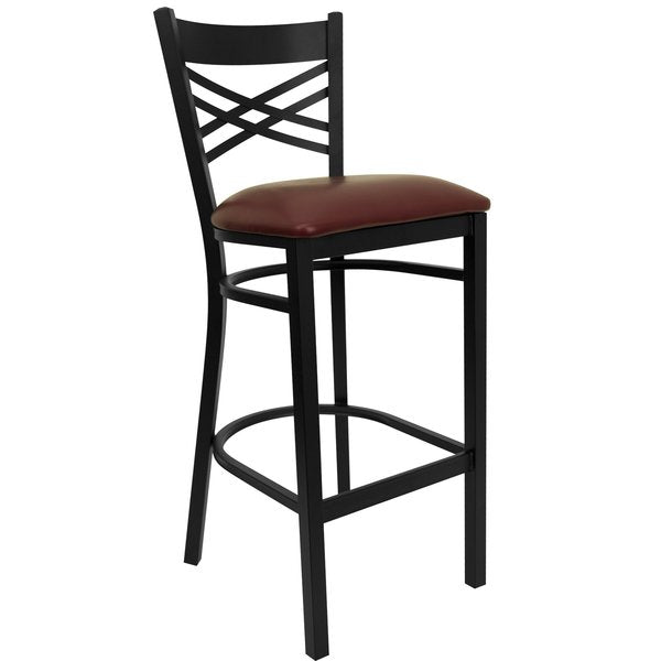 Restaurant Stool, X Back, Burgundy Seat