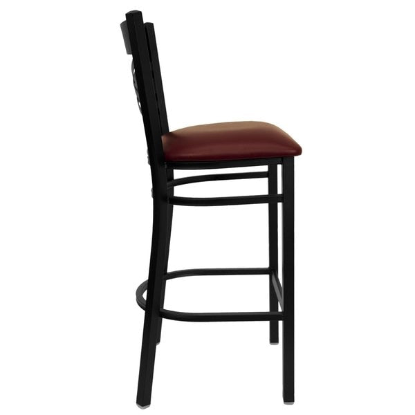 Restaurant Stool, X Back, Burgundy Seat