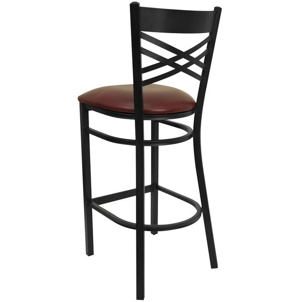 Restaurant Stool, X Back, Burgundy Seat