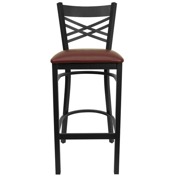 Restaurant Stool, X Back, Burgundy Seat