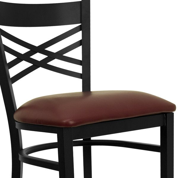 Restaurant Stool, X Back, Burgundy Seat