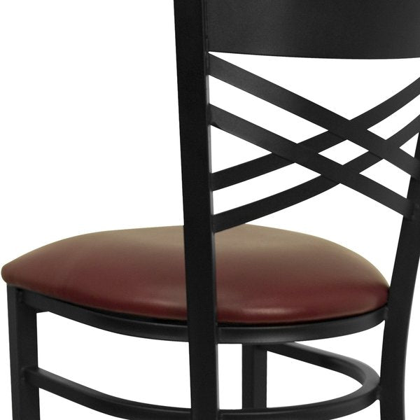 Restaurant Stool, X Back, Burgundy Seat