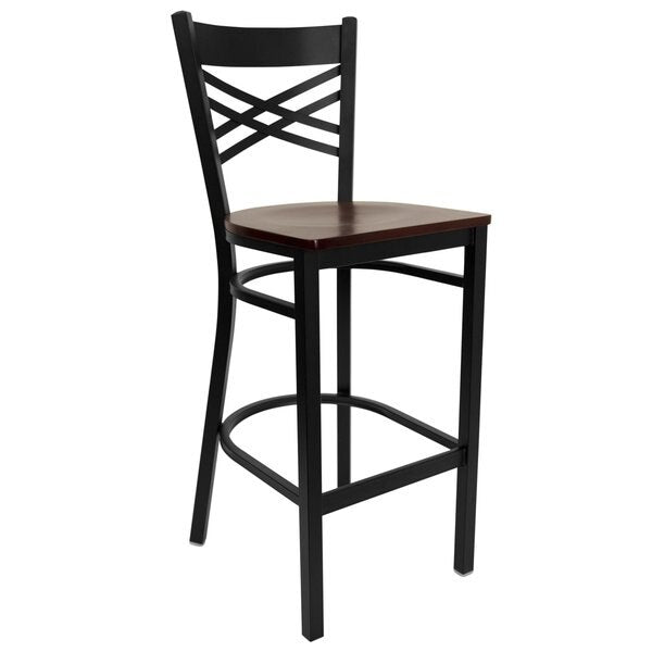 Restaurant Stool, X Back, Mahogany Seat