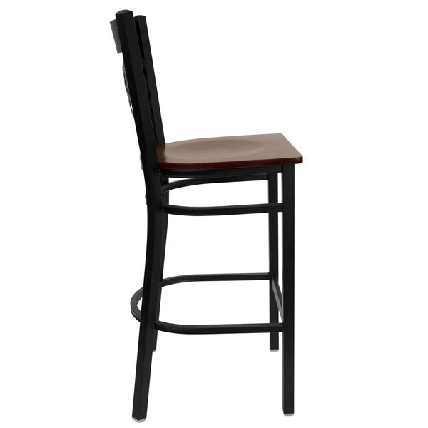Restaurant Stool, X Back, Mahogany Seat