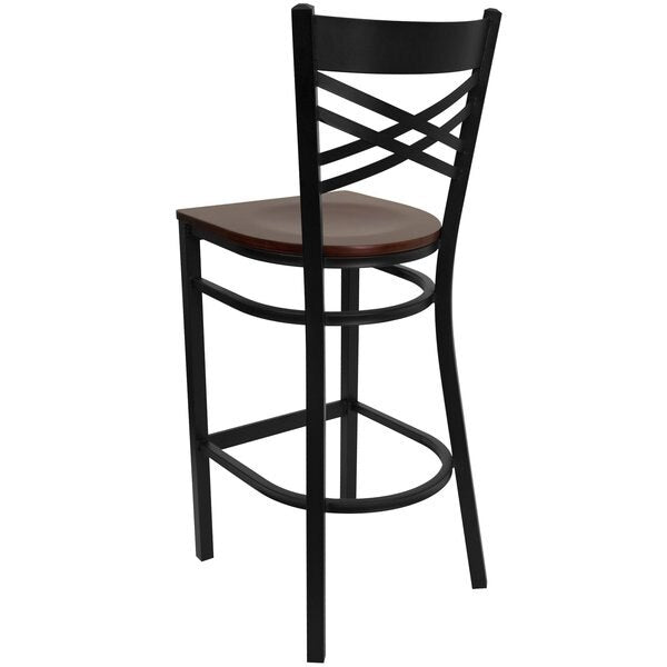 Restaurant Stool, X Back, Mahogany Seat