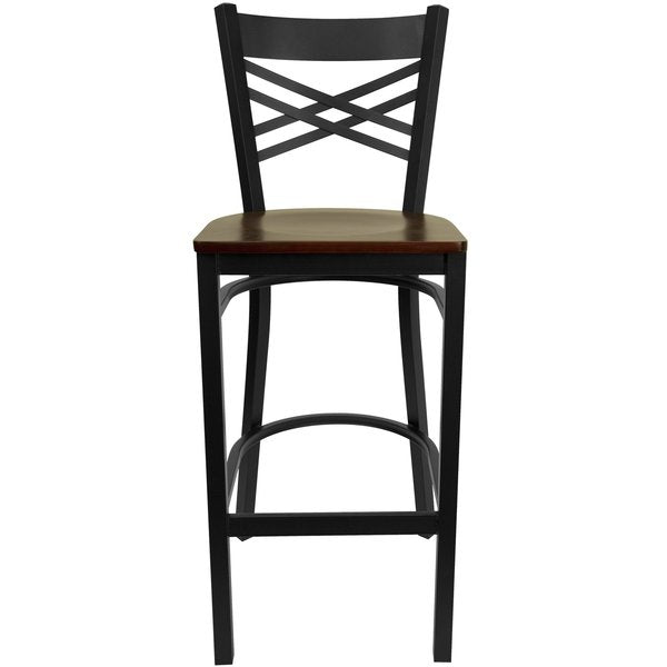 Restaurant Stool, X Back, Mahogany Seat