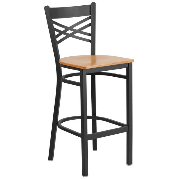 Restaurant Stool, X Back, Natural Seat