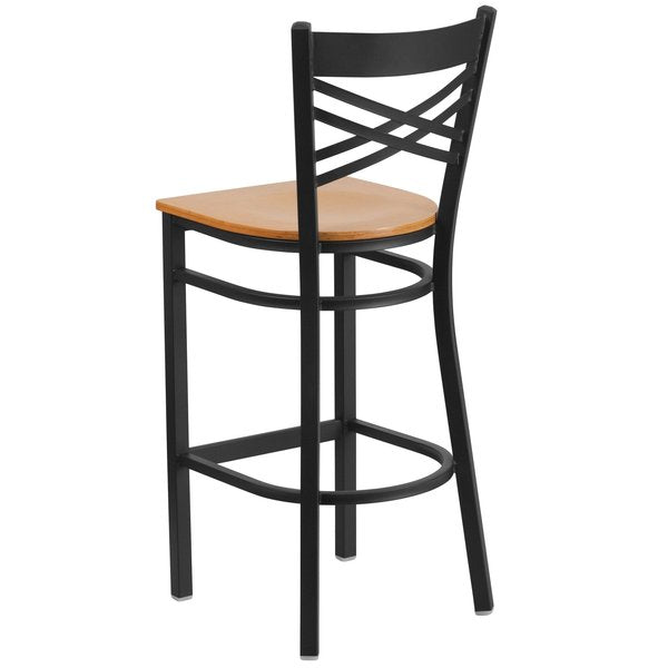 Restaurant Stool, X Back, Natural Seat