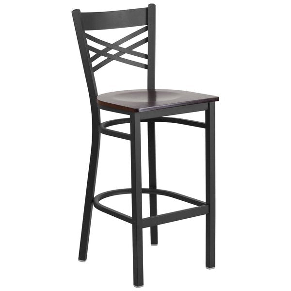 Restaurant Stool, X Back, Walnut Seat