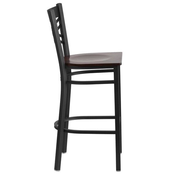 Restaurant Stool, X Back, Walnut Seat