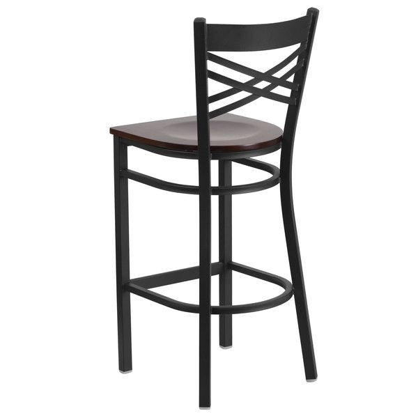 Restaurant Stool, X Back, Walnut Seat