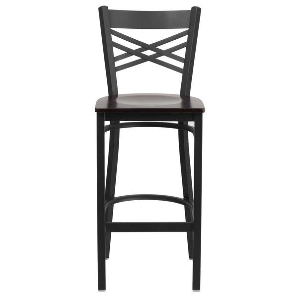 Restaurant Stool, X Back, Walnut Seat