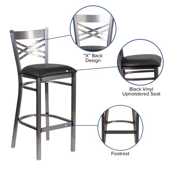 Restaurant Barstool, Metal X Bck, Blk Vny