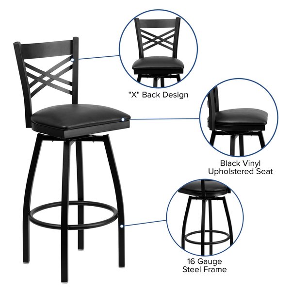 Swivel Batstool, X Back, Black Seat