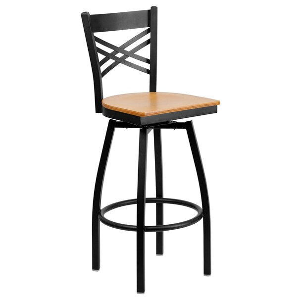 Swivel Batstool, X Back, Natural Seat