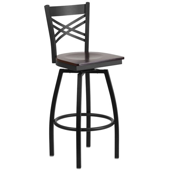 Swivel Batstool, X Back, Walnut Seat