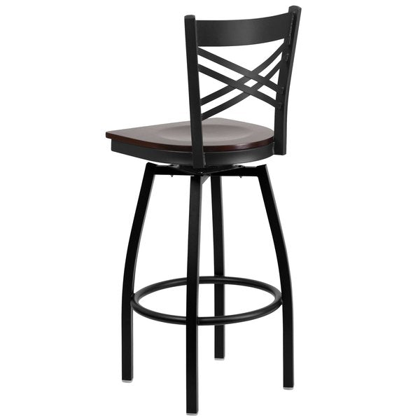 Swivel Batstool, X Back, Walnut Seat