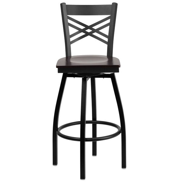 Swivel Batstool, X Back, Walnut Seat