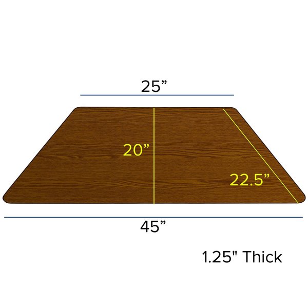 Trapezoid Activity Table, 22.5 X 45 X 30.5, Chrome, Laminate, Particleboard, Steel Top, Wood Grain