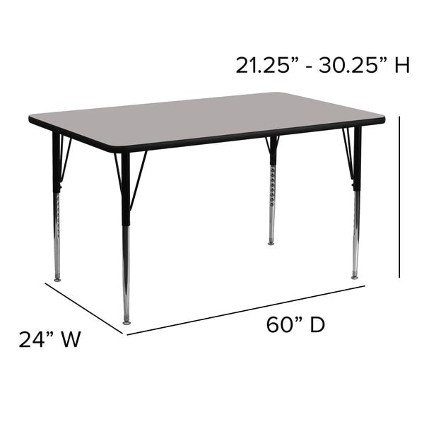 Rectangle Activity Table, 24 X 60 X 30.25, Chrome, Laminate, Particleboard, Steel Top, Grey