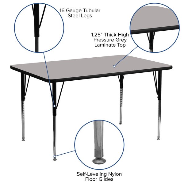Rectangle Activity Table, 24 X 60 X 30.25, Chrome, Laminate, Particleboard, Steel Top, Grey