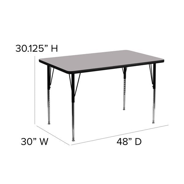 Rectangle Activity Table, 30 X 48 X 30.125, Chrome, Laminate, Particleboard, Steel Top, Grey
