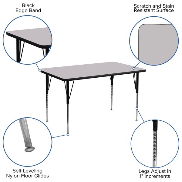 Rectangle Activity Table, 30 X 48 X 30.125, Chrome, Laminate, Particleboard, Steel Top, Grey