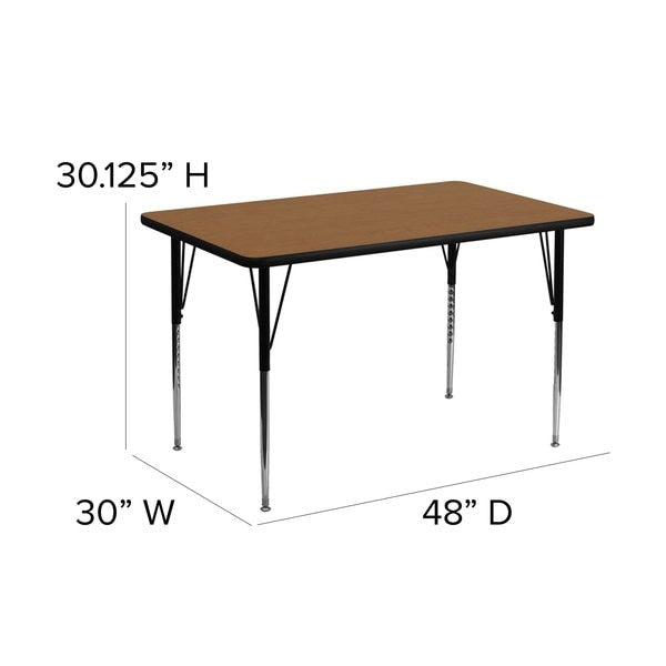 Rectangle Activity Table, 30 X 48 X 30.125, Chrome, Laminate, Particleboard, Steel Top, Wood Grain