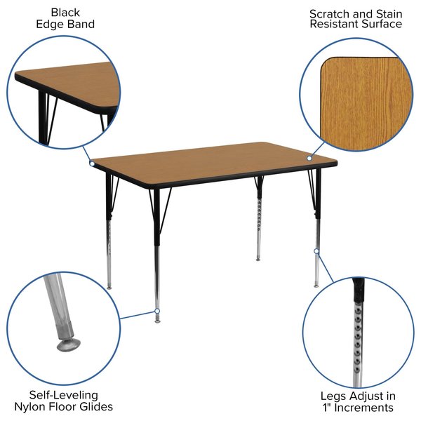 Rectangle Activity Table, 30 X 48 X 30.125, Chrome, Laminate, Particleboard, Steel Top, Wood Grain