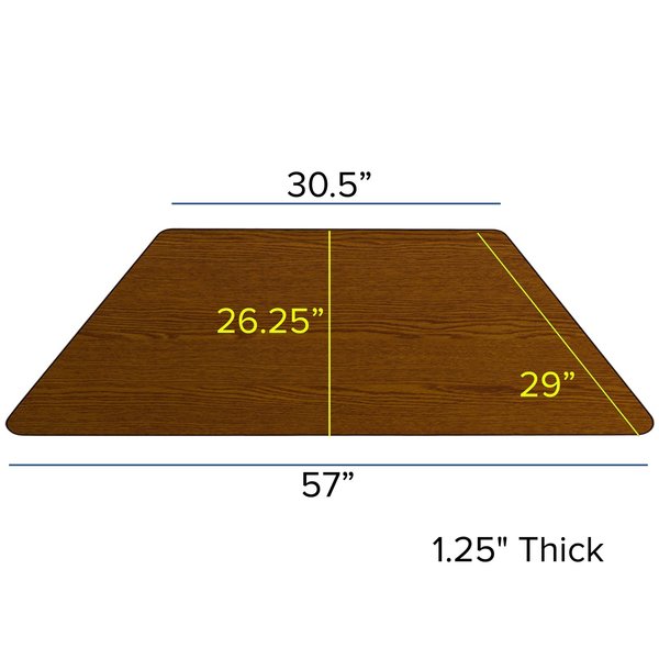 Trapezoid Activity Table, 29 X 57 X 30.37, Chrome, Laminate, Particleboard, Steel Top, Wood Grain