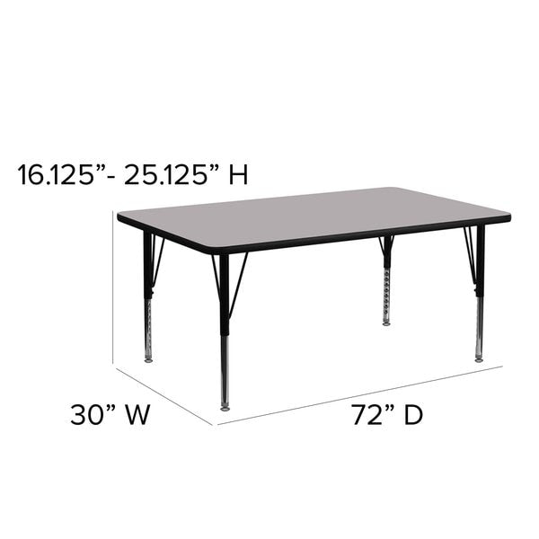 Rectangle Activity Table, 30 X 72 X 25.125, Chrome, Laminate, Particleboard, Steel Top, Grey