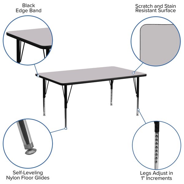 Rectangle Activity Table, 30 X 72 X 25.125, Chrome, Laminate, Particleboard, Steel Top, Grey