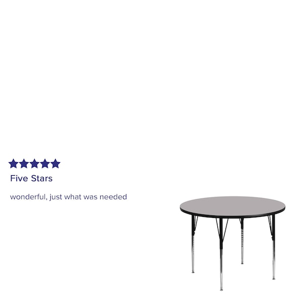 Round Activity Table, 48 X 48 X 30.125, Chrome, Laminate, Particleboard, Steel Top, Grey
