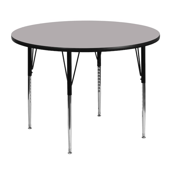 Round Activity Table, 48 X 48 X 30.125, Chrome, Laminate, Particleboard, Steel Top, Grey