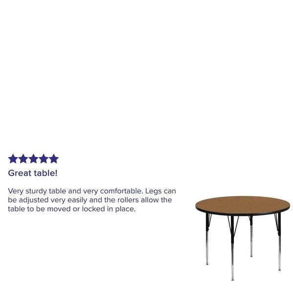 Round Activity Table, 48 X 48 X 30.125, Chrome, Laminate, Particleboard, Steel Top, Wood Grain