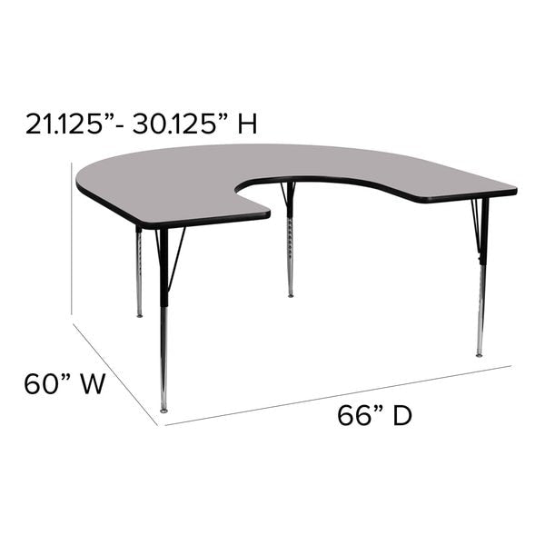 Horseshoe Activity Table, 60 X 66 X 30.125, Chrome, Laminate, Particleboard, Steel Top, Grey