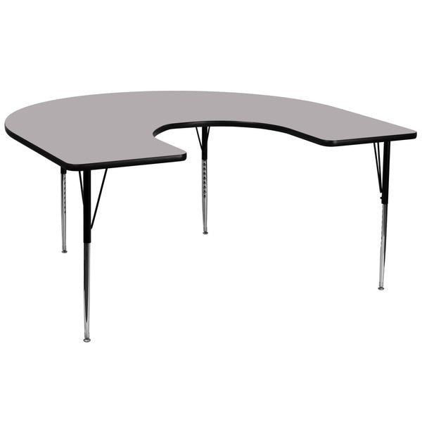 Horseshoe Activity Table, 60 X 66 X 30.125, Chrome, Laminate, Particleboard, Steel Top, Grey