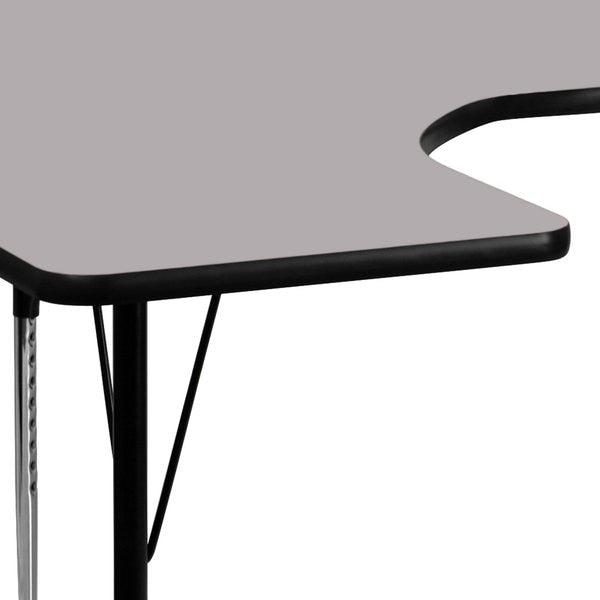 Horseshoe Activity Table, 60 X 66 X 30.125, Chrome, Laminate, Particleboard, Steel Top, Grey