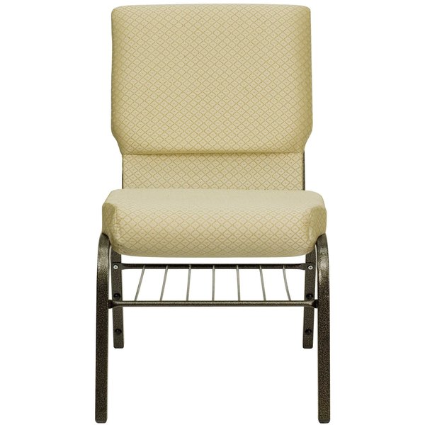Fabric Church Chair w/Book Rack, Beige