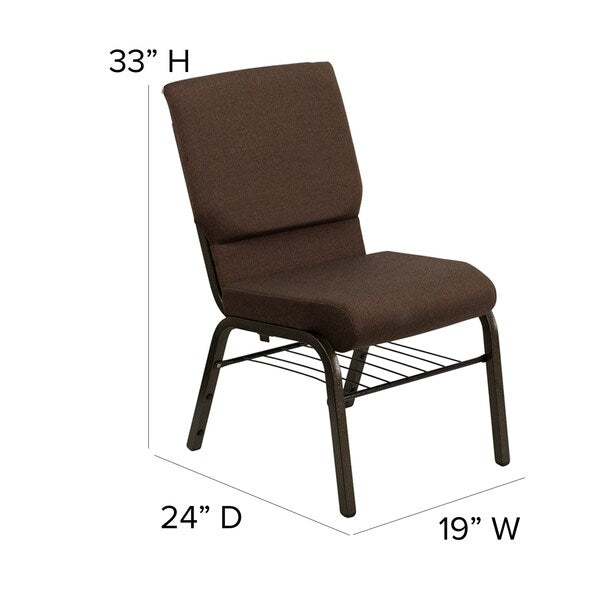Fabric Church Chair w/Book Rack, Brown