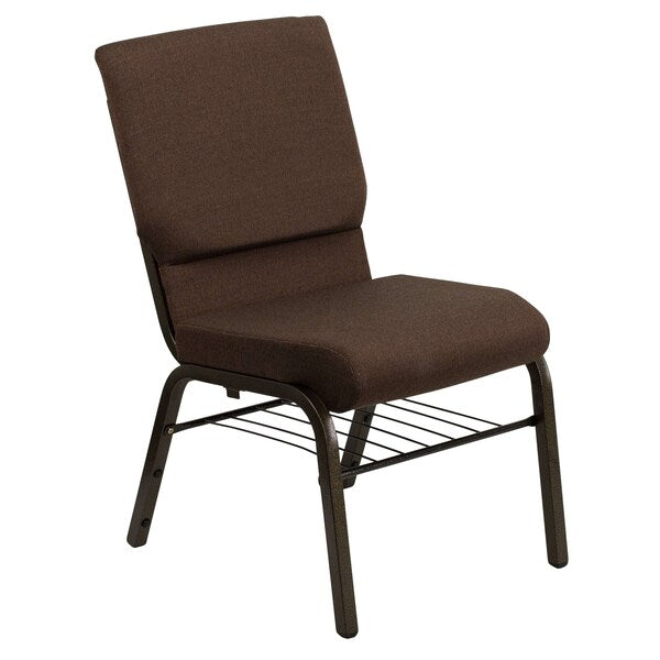 Fabric Church Chair w/Book Rack, Brown