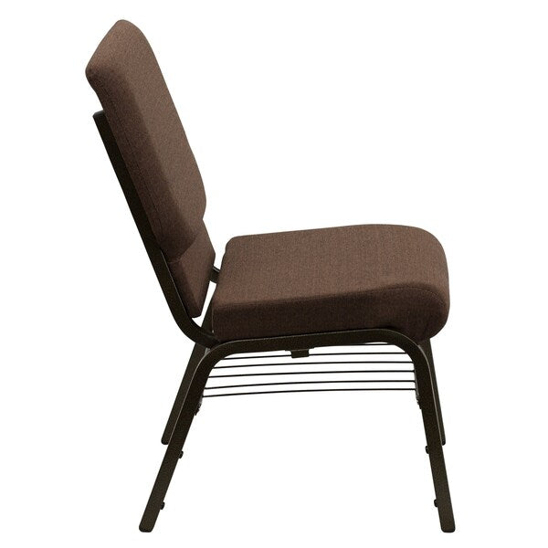 Fabric Church Chair w/Book Rack, Brown