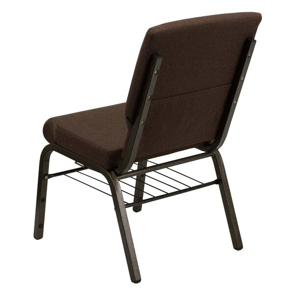 Fabric Church Chair w/Book Rack, Brown
