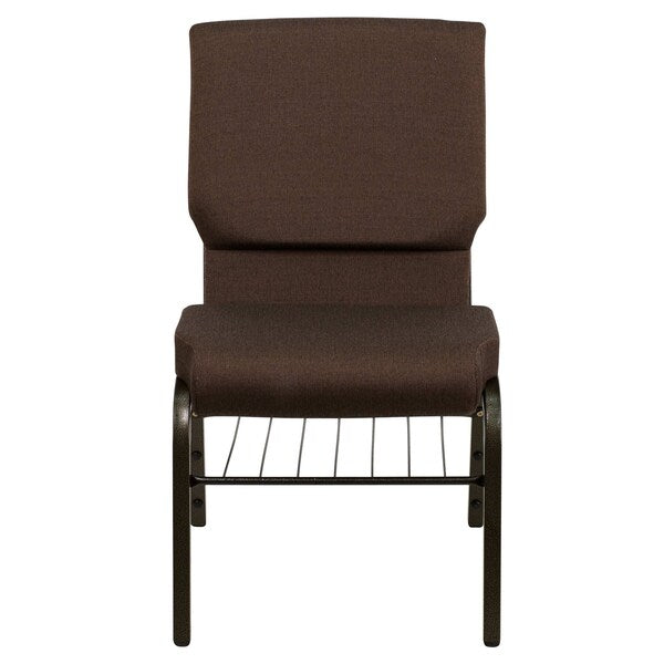 Fabric Church Chair w/Book Rack, Brown