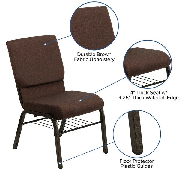 Fabric Church Chair w/Book Rack, Brown