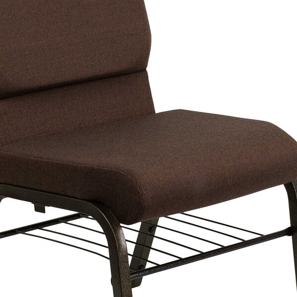 Fabric Church Chair w/Book Rack, Brown