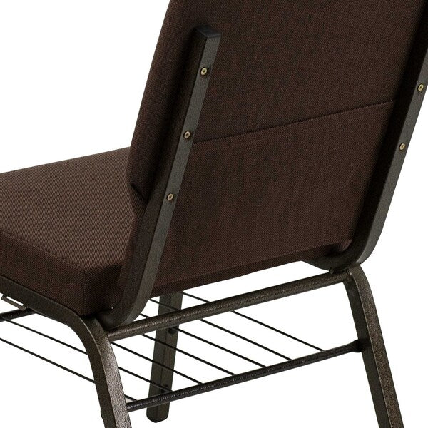Fabric Church Chair w/Book Rack, Brown