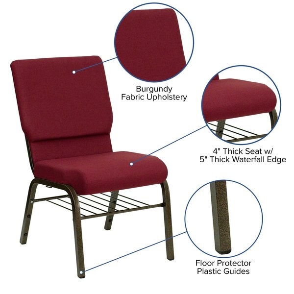 Fabric Church Chair, Burgundy Patterned